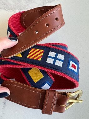 Brass Leather Sailing Flag Ribbon Belt Preston New England made USA 38 nautical